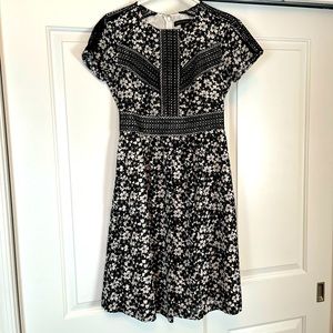 Banana Republic Black & White Floral Print Dress with Lace Detail